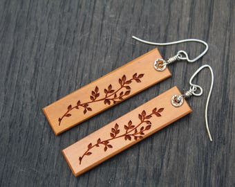 Flower wood Earrings, Wooden Earrings, Peroba Rosa Pendant Earrings, Silver sterling earrings, Dangle Earrings, Drop Earrings Birthday gift