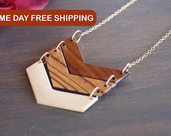 Wood Necklace, Geometric Necklace, Statement necklace, Necklace, Personalized Chevron Necklace, Long Necklace, V Necklace