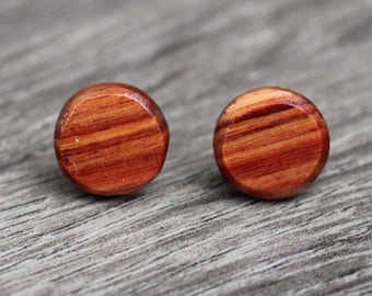 Stud earrings, Post earrings, Round wood Red Earrings, Hypoallergenic Earrings, Small wood stud earrings, unisex earrings