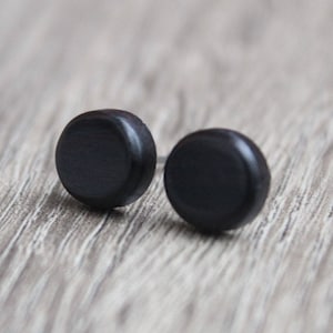 Stud earrings, Post earrings, Wood post, Black Round Earrings, Men Earrings, Hypoallergenic Earrings, Small wood stud, unisex earrings,