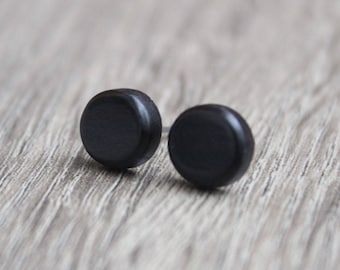 Ebony Wood Stud Earrings: Hypoallergenic Titanium Post