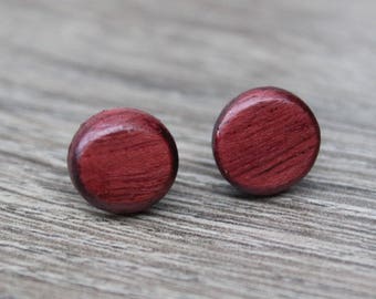 Stud earrings, Round Post earrings, Red wood Earrings, Hypoallergenic Earrings, Small wood stud earrings, unisex earrings