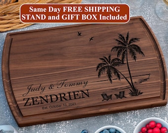Personalized Engraved Cutting Board: Beach Hawaii Wedding Gift