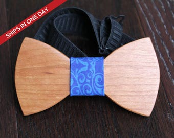 Blue wooden bow tie, Bow tie, Groomsmen gift, Bow tie for men