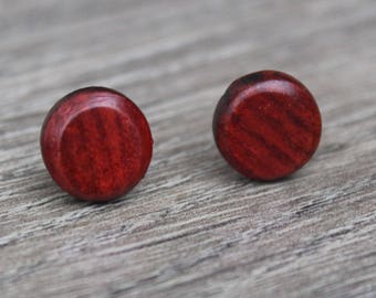 Round stud earrings, Post earrings, Wood Earrings, Men Earrings, Red Minimal stud earrings, unisex earrings