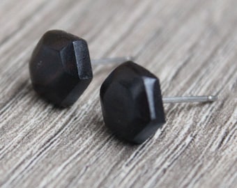 Ebony Wood Stud Earrings: Hypoallergenic Titanium Post, Unisex