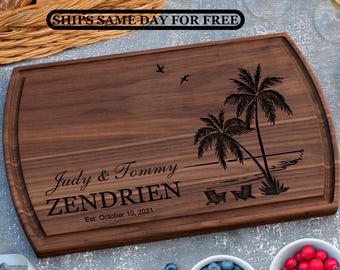 Board, Beach Cutting Board, Summer Hawaii Wood Cutting Board, Wedding Present, Personalized Cutting Board, Wedding Gift, Custom Board 1