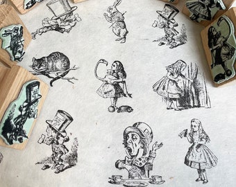 Alice in Wonderland Stamp Set, Alice in Wonderland Rubber Stamps, Craft rubber stamp set, Christmas stamps, Alice in wonderland gift