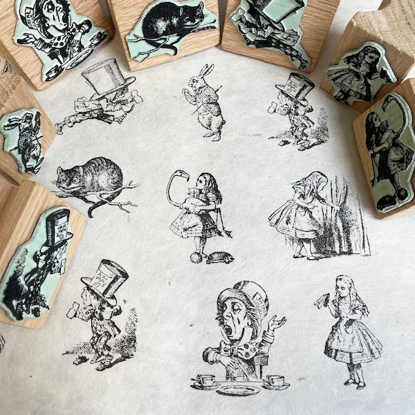 Alice in Wonderland Stamp Set, Alice in Wonderland Rubber Stamps, Craft rubber stamp set, Christmas stamps, Alice in wonderland gift