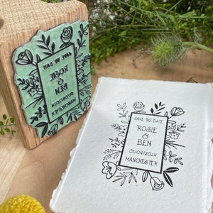 Save The Date Rubber Stamp Spring Wedding Stamp Summer Wedding Stamp Floral Save The Date Floral Wedding Invite image 1