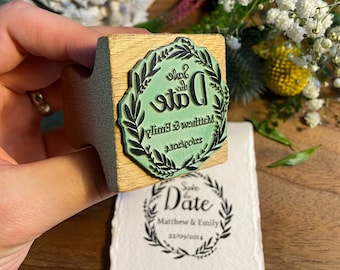 Save the Date Stamp | Wreath Save The Date | Wedding Rubber Stamp | Botanical Wedding Stamp | Botanical Wedding Date Stamp