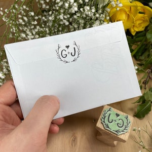 Wreath Monogram Stamp | Wedding Monogram Stamp | Wedding Rubber Stamp | Vintage Wedding Stamp | Garland Stamp | Custom Initials Stamp