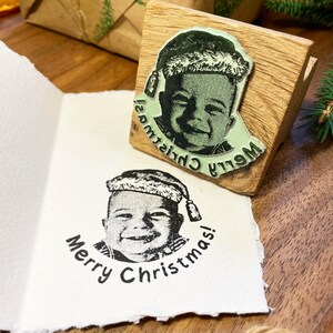 Timbro ritratto di Natale / Timbro facciale / Timbro cappello di Babbo Natale / Timbro di gomma natalizio personalizzato / Regalo di Natale personalizzato