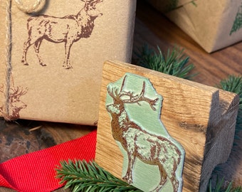 Reindeer Stamp, Christmas Rubber Stamp, Stag Stamp, Winter Label Stamp, Custom Festive tags