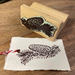 Pinecone & Fir Twig Stamp, Pine Cone Rubber Stamp, Christmas stamp, Festive Rubber Stamp