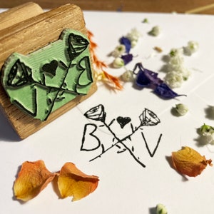 Wedding Initials Stamp | Rose Rubber Stamp | Floral Stamp | Small Wedding Stamp | Wedding Monogram Stamp | Personalised Wedding Favour