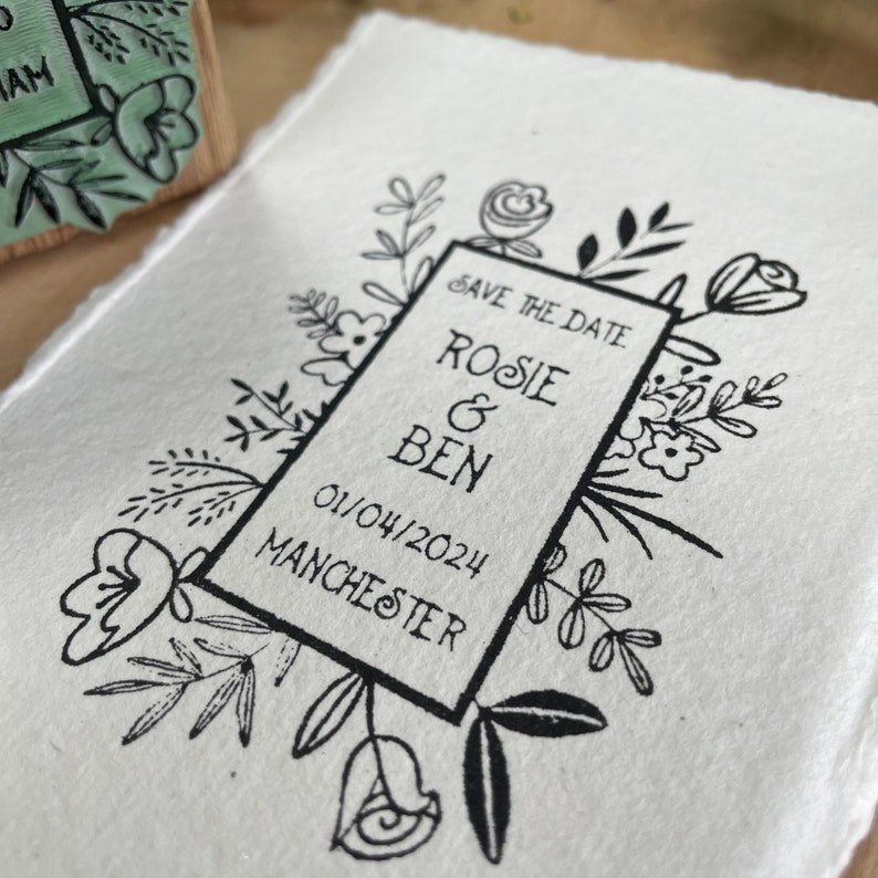 Save The Date Rubber Stamp Spring Wedding Stamp Summer Wedding Stamp Floral Save The Date Floral Wedding Invite image 4