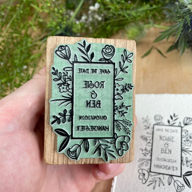 Save The Date Rubber Stamp Spring Wedding Stamp Summer Wedding Stamp Floral Save The Date Floral Wedding Invite image 8