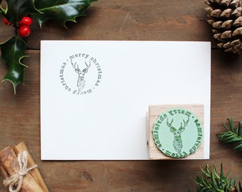 Christmas stamp, deer stamp, reindeer stamp, round Christmas stamp, Christmas card stamp, wrapping paper stamp, custom wrapping paper