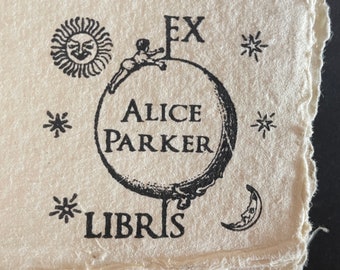 Ex Libris Rubber Stamp, Sun & Moon Ex Libris, Personalised book stamp, Custom Library stamp, From the library of stamp,