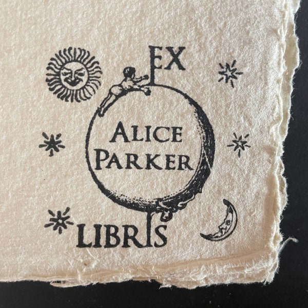 Ex Libris Rubber Stamp, Sun & Moon Ex Libris, Personalised book stamp, Custom Library stamp, From the library of stamp,