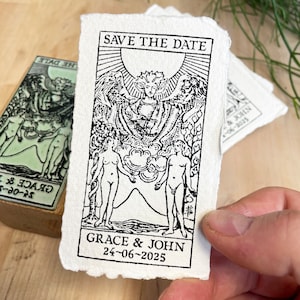 Save The Date Rubber Stamp Lovers Tarot Tarot Wedding Invitation Wedding Rubber Stamp image 1