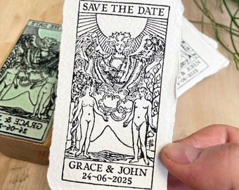 Save The Date Rubber Stamp - Lovers Tarot | Tarot Wedding Invitation | Wedding Rubber Stamp