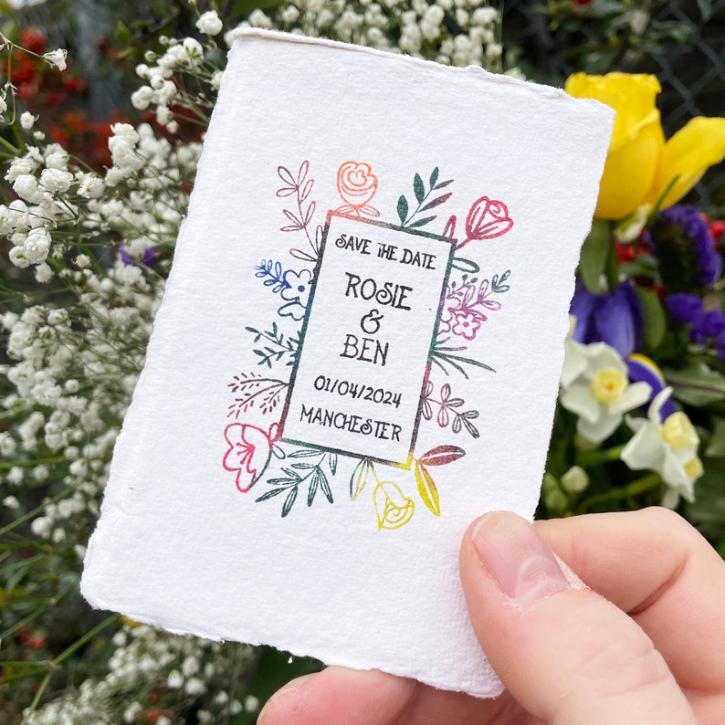 Save The Date Rubber Stamp Spring Wedding Stamp Summer Wedding Stamp Floral Save The Date Floral Wedding Invite image 2