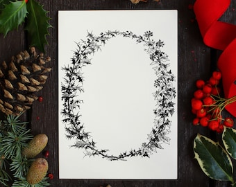 Large Wreath Stamp, Christmas card stamp, Christmas stamp, Wreath stamp, Wreath christmas card stamp, Holly and Ivy Stamp