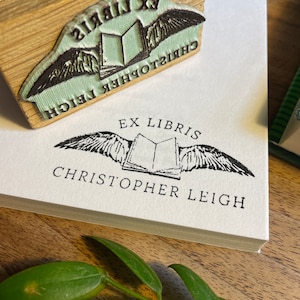 Ex Libris Stamp - Flying Book | From the Library of stamp | Personalised book stamp | Ex Libris Rubber Stamp