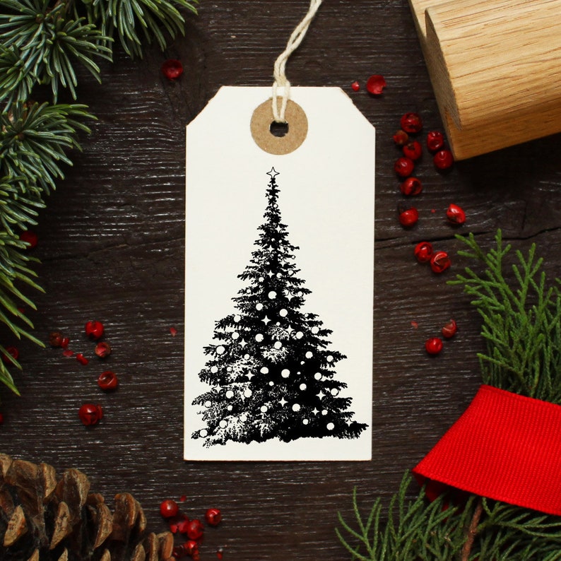 Christmas Tree Rubber Stamp Decorated Tree Stamp Christmas Etsy UK