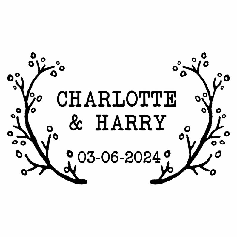 Wedding Favour Stamp Floral Wedding Stamp Wedding Rubber Stamp Wedding Laurels Stamp Personalised Wedding Stamp image 3