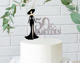 50 & Fabulous Cake Topper, Elegant Woman Silhouette