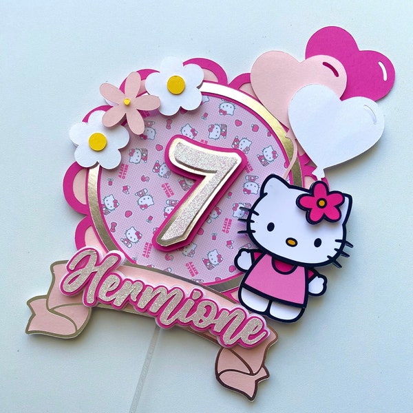 Hello Kitty inspired cake topper, sanrio cake topper, hello Kitty pink tones cake topper, hello Kitty birthday party decor