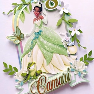 Princess Tiana Cake Topper, princess and the frog cake topper, butterfly cake topper, princess party decor
