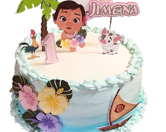 Adorno para tarta de bebé Moana, set de decoración para tarta de Moana, decoración para tarta 3D de Moana