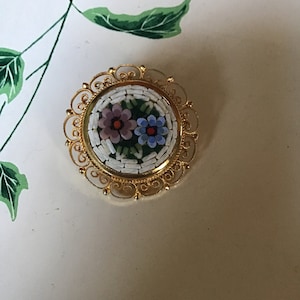 SALE ! Vintage Italian Mosaic pin - brooch - flowers - floral   - jewelry - estate