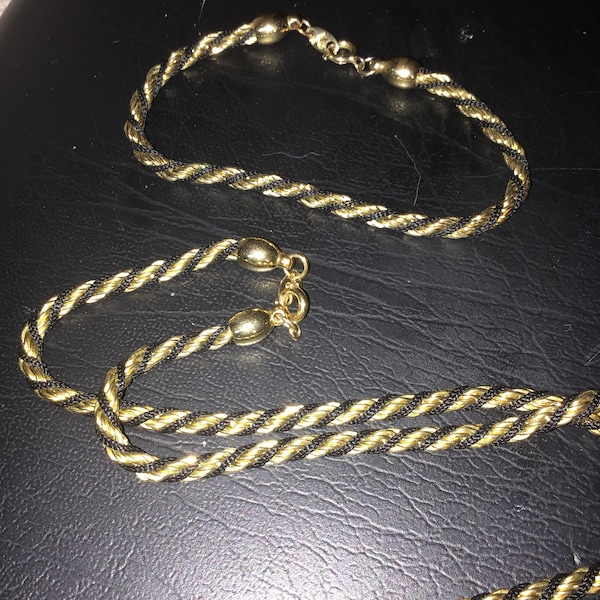 SALE ! Vintage Trifari Rope chain necklace & Earrings set - gold tone - black - twisted - designer - signed  - jewelry  - estate