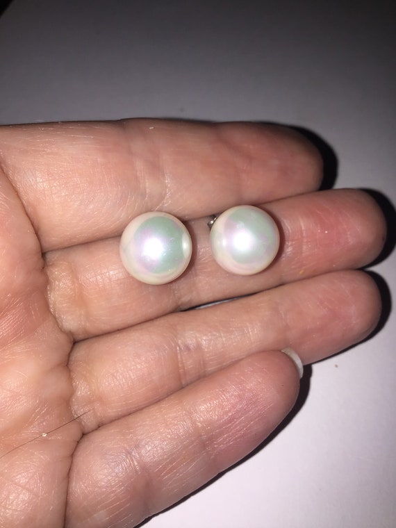SALE ! Chunky Vintage Pearl & Sterling Pierced Ea… - image 1