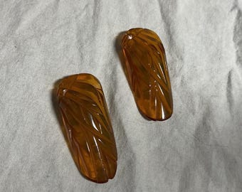 SALE - Set Of 2 Antique Carved Bakelite dress clips - fur - clothing - apple juice - tested - pair  - vintage  - jewelry  - Estate