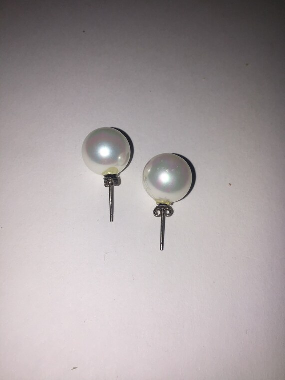 SALE ! Chunky Vintage Pearl & Sterling Pierced Ea… - image 2