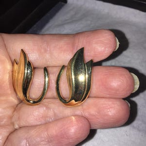 SALE ! Vintage Trifari Gold tone Earrings - signed - designer - pierced  - jewelry - estate
