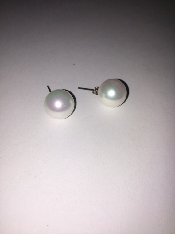 SALE ! Chunky Vintage Pearl & Sterling Pierced Ea… - image 3
