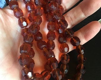 SALE ! Long Antique Glass beaded necklace - faceted - fall tone - beads - 36 inches  - Jewelry - estate