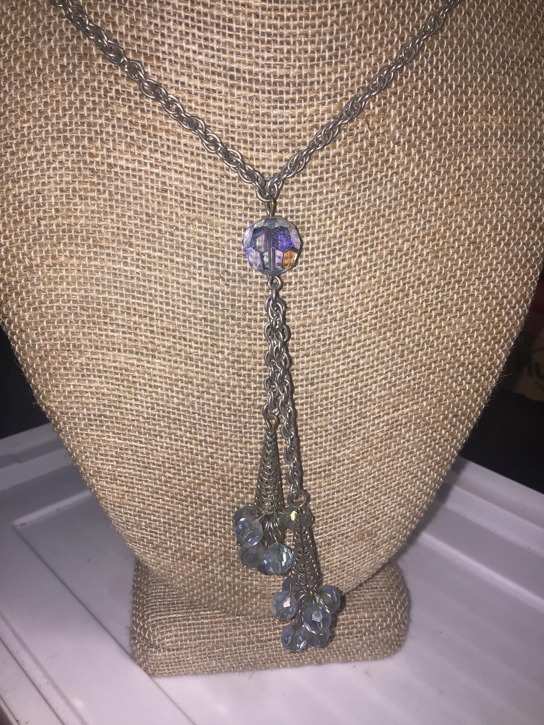 SALE - Vintage Blue Crystal Lariat Necklace - Aurora  display picture 1