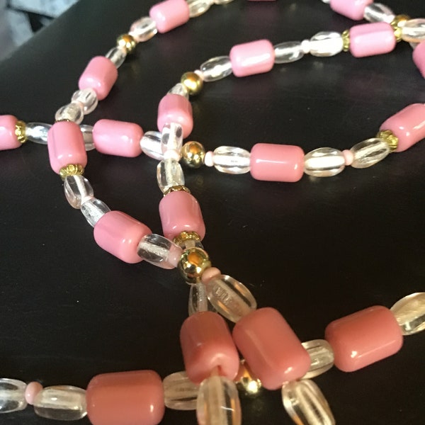 SALE ! Vintage pink Glass beaded necklace  - beads - 28 inches  - Jewelry - estate