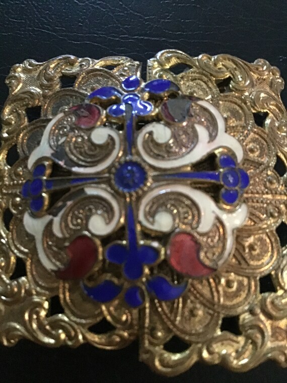 SALE ! Antique Enameled Buckle - filigree - belt … - image 2