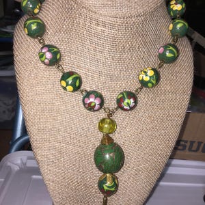 SALE ! Chunky Antique Cloisonne beaded necklace - enamel - oriental - 1930’s - 1940’s - flowers - 24 inch - pendant - jewelry - estate