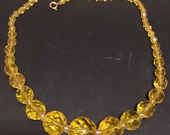 SALE ! Vintage Faceted Glass Beaded necklace - yellow  - 19 inch - beaded - jewelry - estate