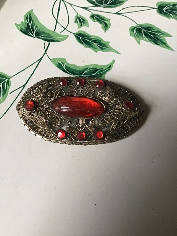 SALE ! Antique Czechoslovakian Brooch - pin - red 